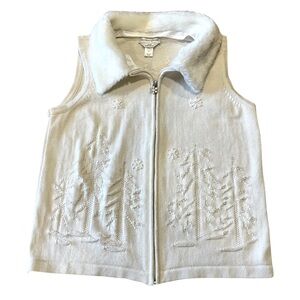 Christopher & Banks Sweater Vest, Sz. L, Winter White, Snowflakes/Trees/Sequins